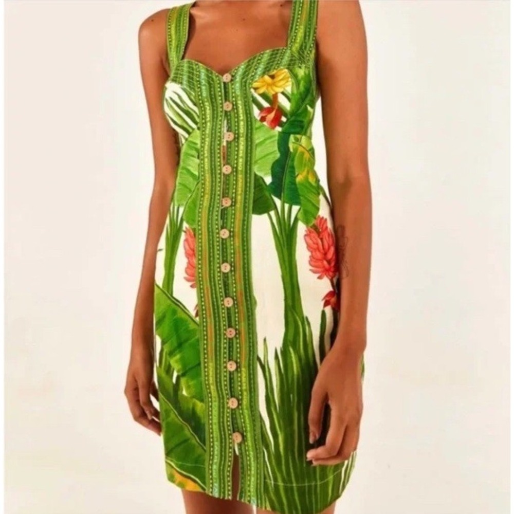 FARM Rio Green Tropical Print Mini Dress